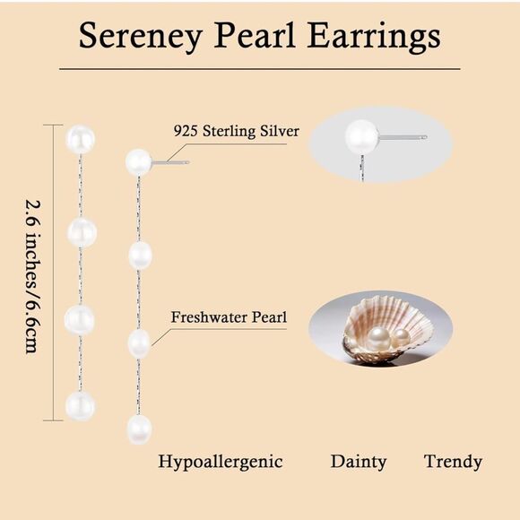 Sterling Silver Pearl Freshwater Pearl Drop Dainty Boho Real Pearl Prom Earrings - Picture 5 of 6